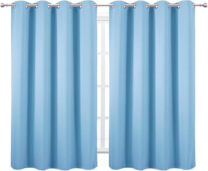 LEMOMO Blackout Curtains 66 x 54 Inch Long Sky Blue Curtains Set of 2 Panels - Image 2