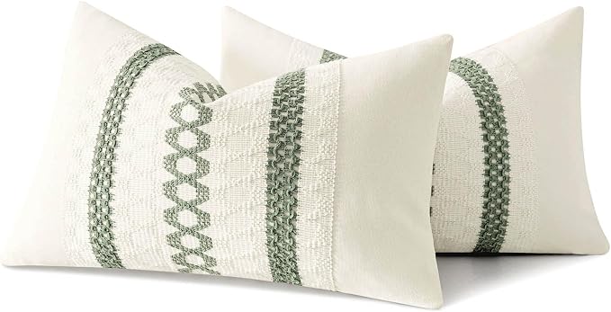 MIULEE Set of 2 Sage Green Boho Decorative Lumbar Pillow Covers 12x24 Inch - Image 11