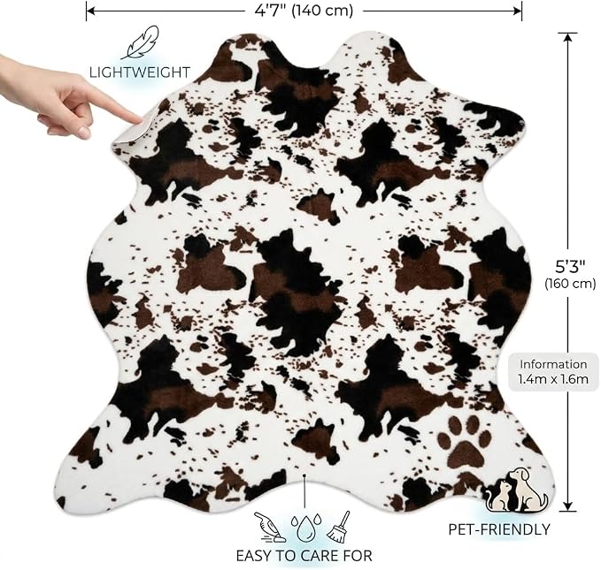 MustMat Brown Faux Cowhide Rug Western Cowboy Cow Print Fur Skin Area Carpet - Image 2