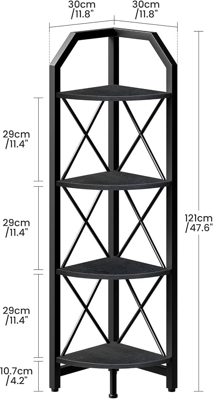 CHOEZON 4-Tier Corner Shelf, Industrial Corner Bookshelf, 47.6" Corner Storage - Image 2