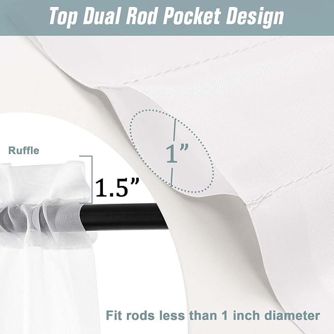 White Small Sheer Curtains Tier 30 Inches Length 2 Pieces, Light Filtering Cafe - Image 3
