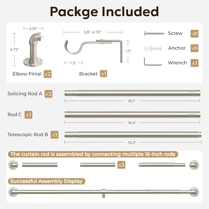 Zeerobee Curtain Rods for Windows 48 to 84, 1 Inch Industrial Wrap Around - Image 7