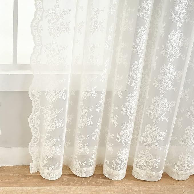 YJ YANJUN Vintage Lace Curtains 45 Inch Length- Victorian Country Floral Short - Image 3
