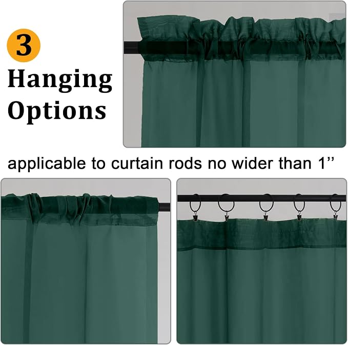 Gwine Hunter Green Sheer Curtains 96 Inches Long 2 Panels, Elegant Window - Image 4
