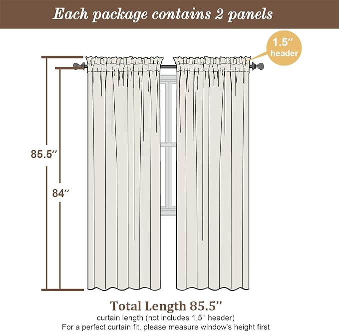 Chyhomenyc Sheer Curtains 84 Inches Long 2 Panels Set - Image 3