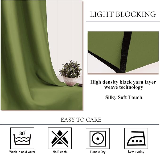 Diraysid Olive Green Grommet Blackout Curtains - Image 4