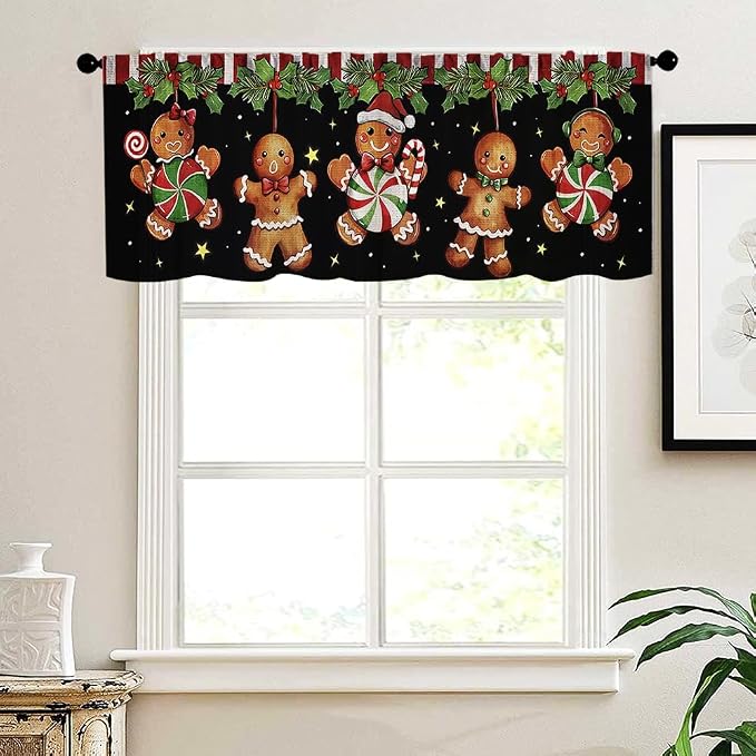 Christmas Kitchen Curtains Gingerbread Man Windows Valances Rod Pocket Curtain - Image 5