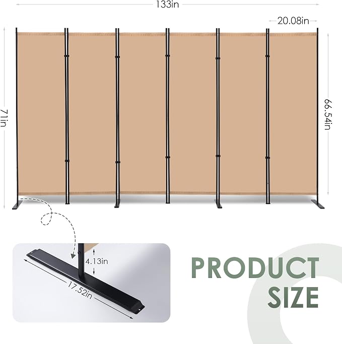 RANTILA 6 Panel Room Divider, 6 FT Folding Privacy Screen - Image 2