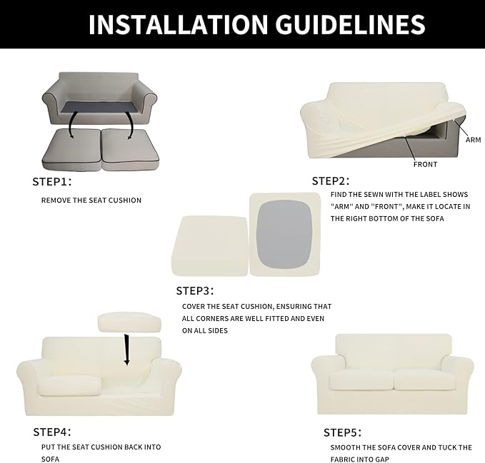 Easy-Going Oversized 3 Pieces Stretch Fleece Soft Loveseat Couch Cover - Image 6
