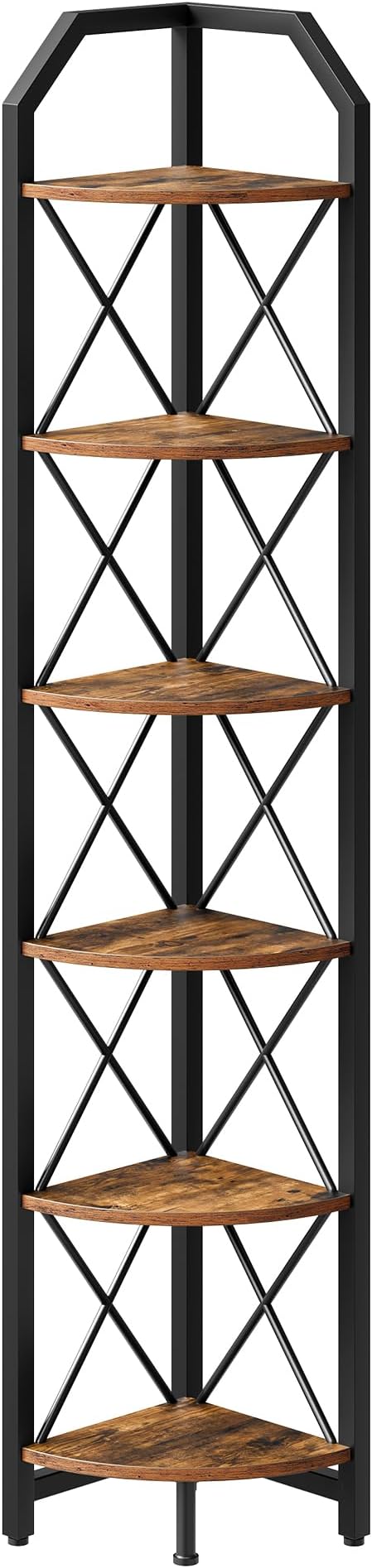 CHOEZON 6-Tier Corner Shelf, Industrial Corner Bookshelf, 71.2" Corner Storage - Image 9