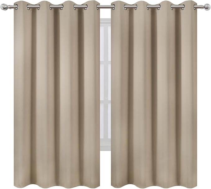 LEMOMO Khaki Blackout Curtains 52 x 63 Inch Length/Set of 2 Curtain - Image 2