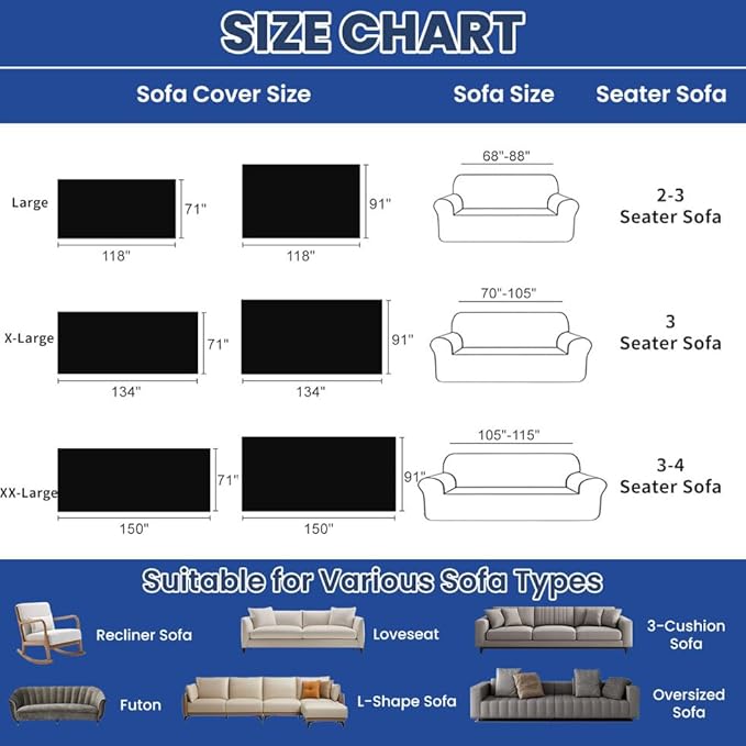 ROOMLIFE Black Couch Covers for Sofa, Sofa Covers Washable Non Slip Furniture - Image 7