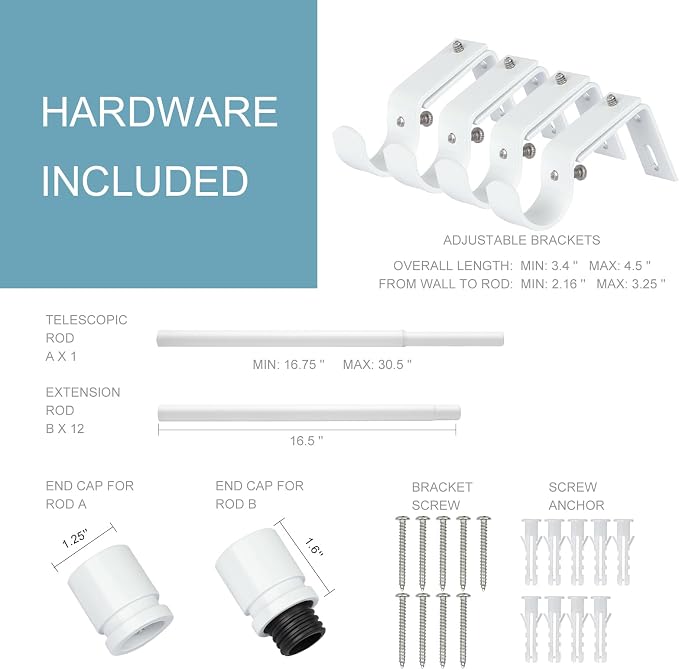 Byondeth Curtain Rods for Windows 16 to 200 Inches Adjustable Length 1 Inch - Image 4