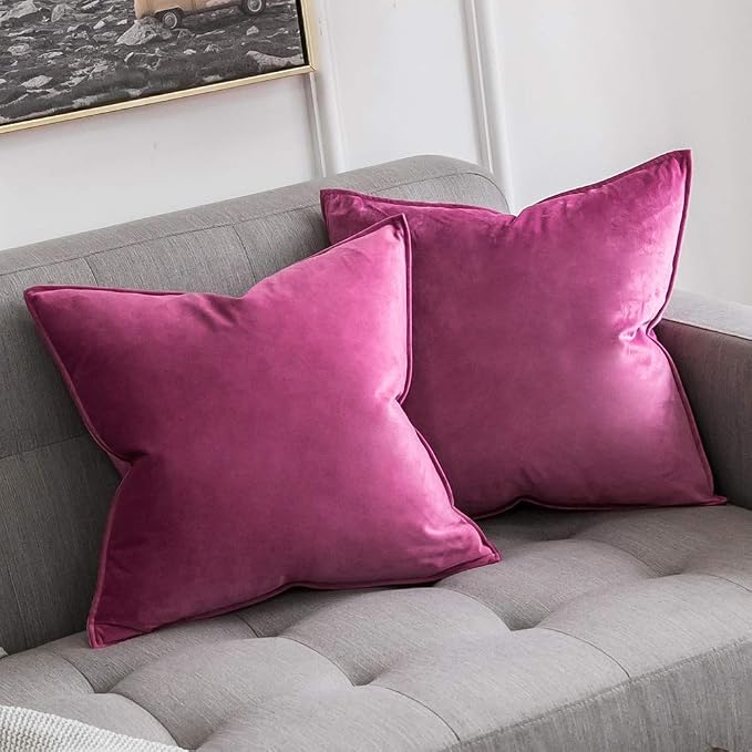MIULEE Hot Pink Velvet Throw Pillow Covers 20x20 Soft Decorative Solid Square by MIULEE
