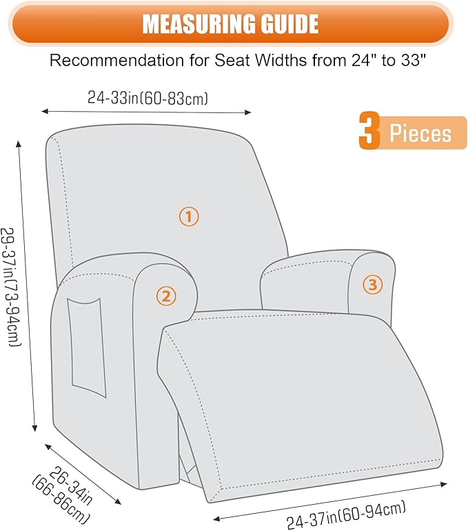 VANSOFY Recliner Chair Cover, 3-Pieces Stretch Recliner Covers - Image 3
