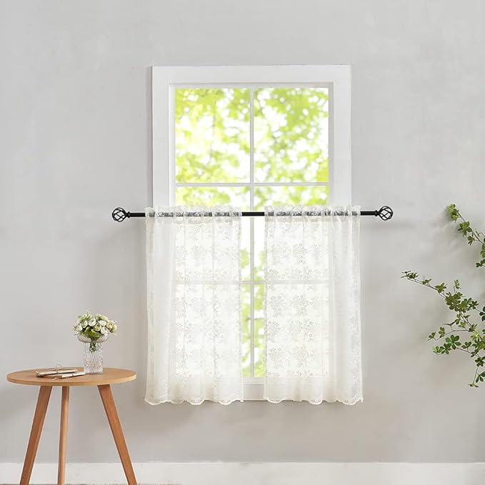 YJ YANJUN Vintage Lace Curtains 36 Inch Length-Victorian Floral Pattern Ivory by YJYANJUN