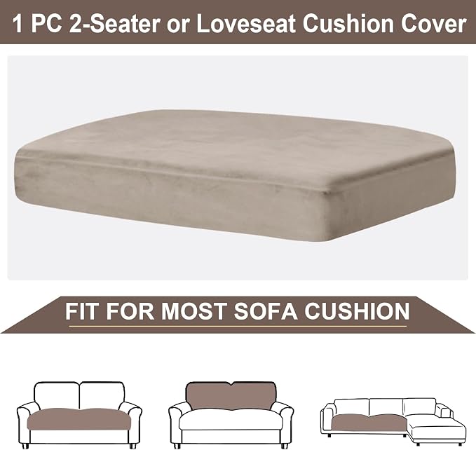 NAISI Couch Cushion Covers 1 Piece Velvet Stretch Loveseat Cover or 2 Seat Sofa - Image 6
