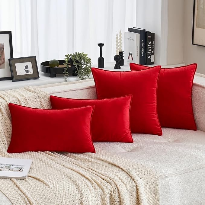MIULEE Bright Red Velvet Throw Pillow Covers 18x18 Soft Decorative Solid Square - Image 4