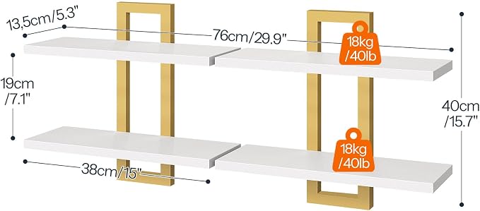 HOOBRO Floating Shelves, 15 Inch Wall Shelf Set of 2, Wall Mounted Storage - Image 3