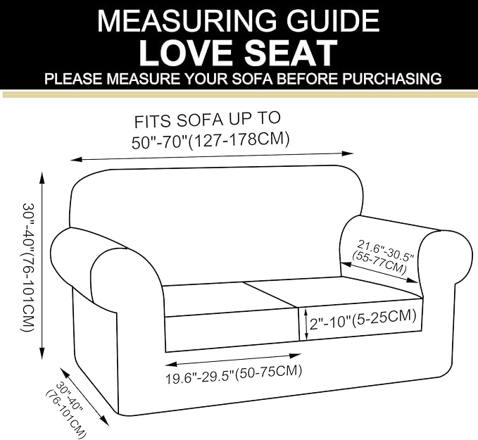 U-NICE HOME 3 Pieces Stretch Loveseat Couch Cover Sofa Cover Washable Sofa - Image 7