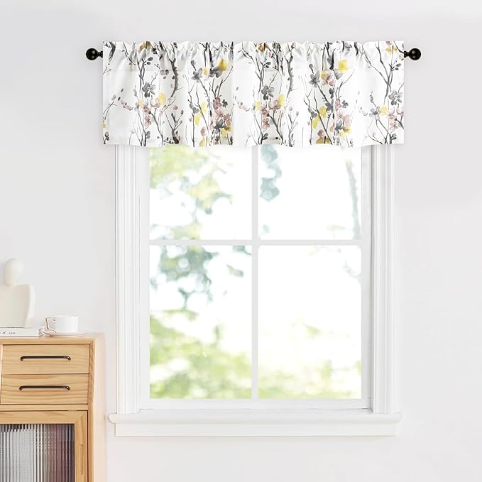 Leeva Yellow Flower Printing Valance Curtains by Leeva