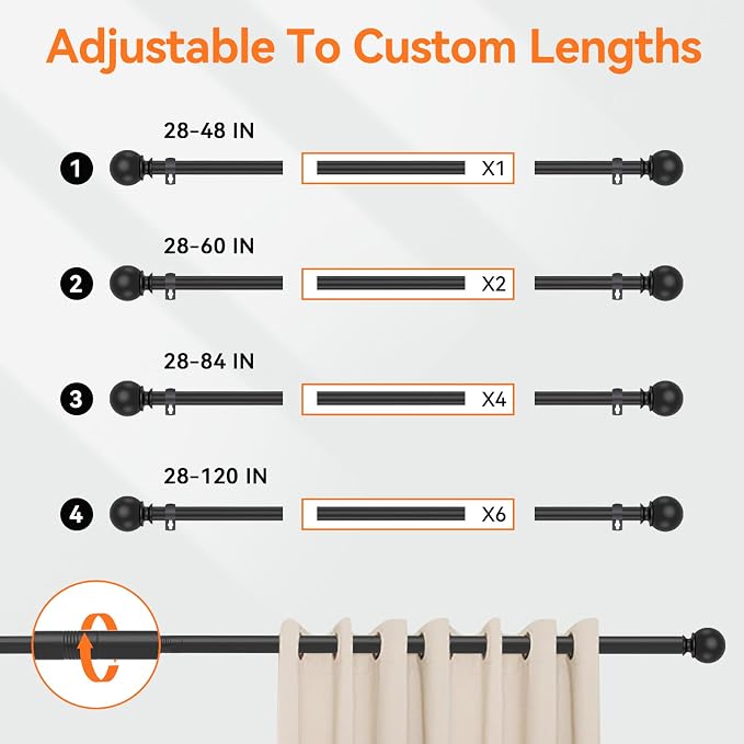 Black Curtain Rods for Windows 28 to 48 Inch, 5/8" Diameter Heavy Duty Metal - Image 4