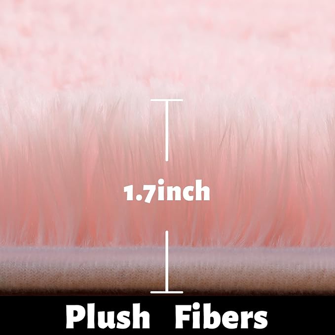 Pink Area Rugs for Bedroom Girls, Living Room Decor, Fluffy Fuzzy Shag Rug 4x6 - Image 2