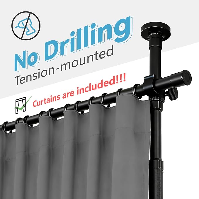 Jilron No-Drill Divider for Room Separation Set: Includes 106" W x 96" L Grey - Image 2