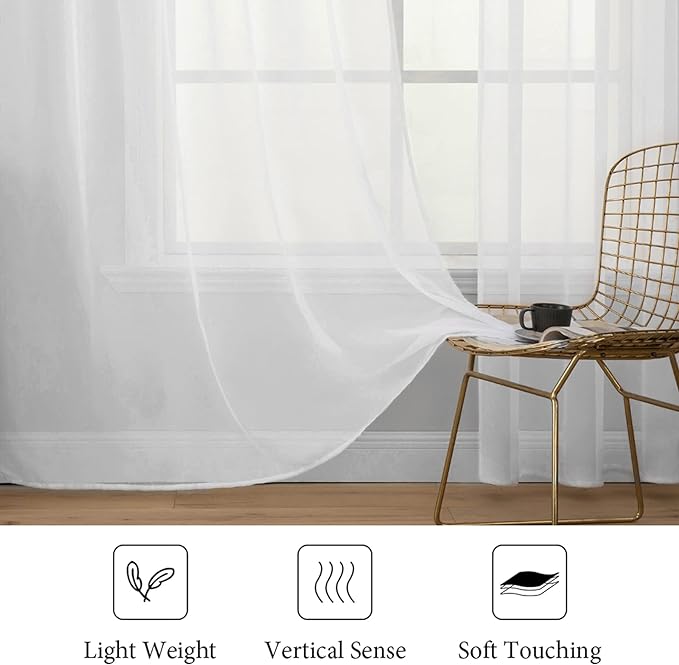 MIULEE Short White Sheer Curtains 45 Inches Long, Light Filtering Voile Drapes - Image 4