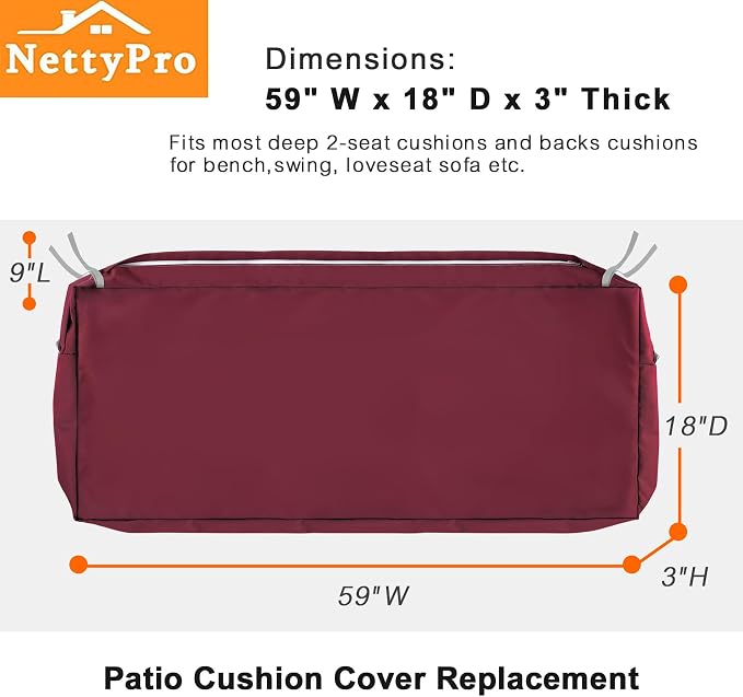 NettyPro Patio Bench Swing Cushion Cover, Outdoor Furniture Cushion Covers - Image 5