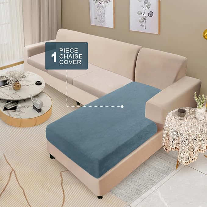NAISI Sectional Couch Cover 1 Piece Velvet Separate Chaise Lounge Cover Soft - Image 2