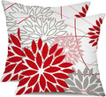 Red and Pink Grey Floral Pillow Covers 18x18 Set of 2 Outdoor Waterproof by DFXSZ
