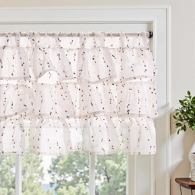 jinchan Ruffled Valance for Windows 18 Inch Mini Pom-Pom Voile Valance Curtains by JINCHAN