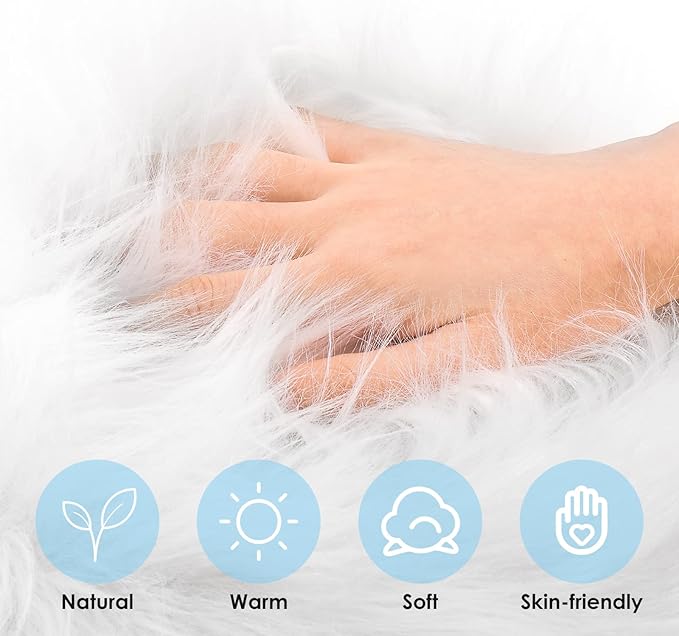 Molain Bench Cushion Fluffy Area Rug White Soft Faux Fur Bedroom Balcony Couch - Image 5