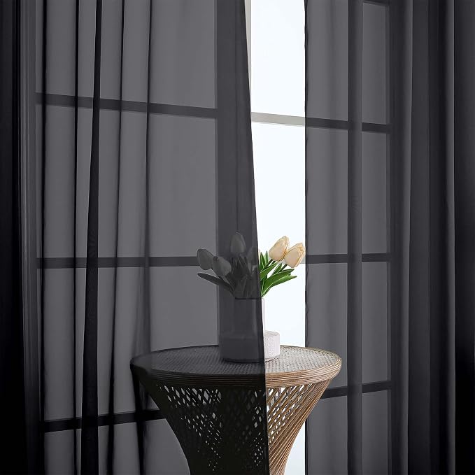 OVZME Black Sheer Curtains 108 Inches Long 2 Panels Set, 59 Inch Extra Wide - Image 3