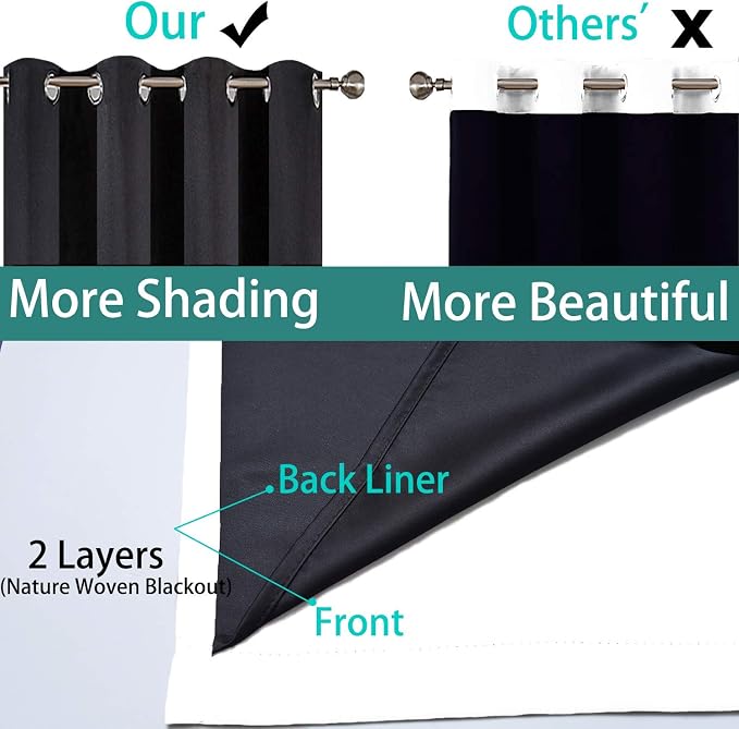 Yakamok Pure White Total Blackout Curtains, Heavy Duty Lined Blackout Drapes 72 - Image 5