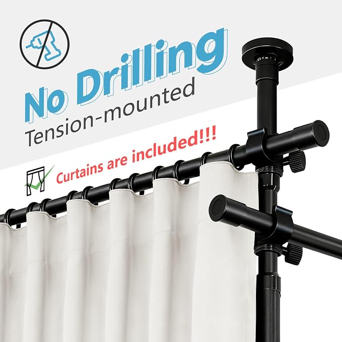 Jilron No-Drill Room Divider Curtain Rod Set: Includes 106" W x 96" L White - Image 2