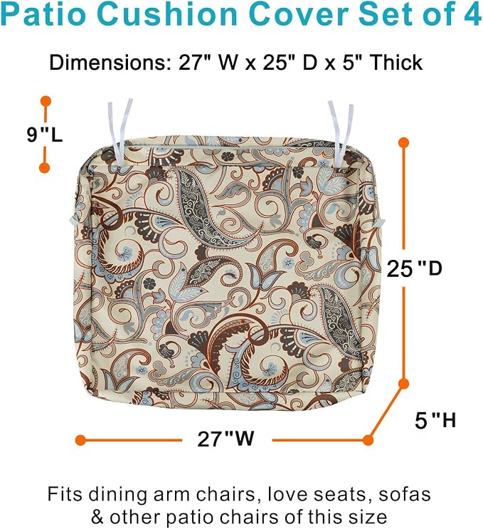 NettyPro Patio Chair Seat Cushion Covers Set 4, Waterproof Outdoor Furniture - Image 3