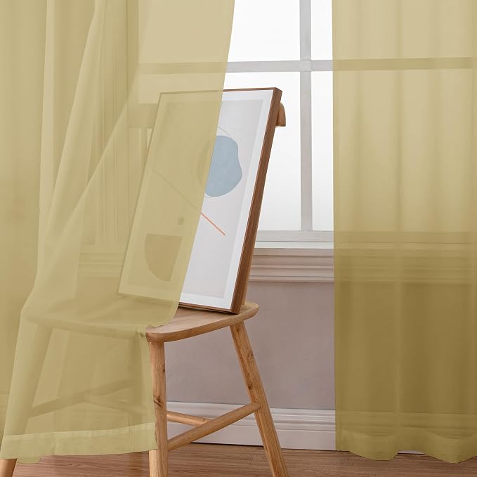 Simplebrand Gold Sheer Curtains 96 Inches Long, Light Filtering Rod Pocket - Image 3