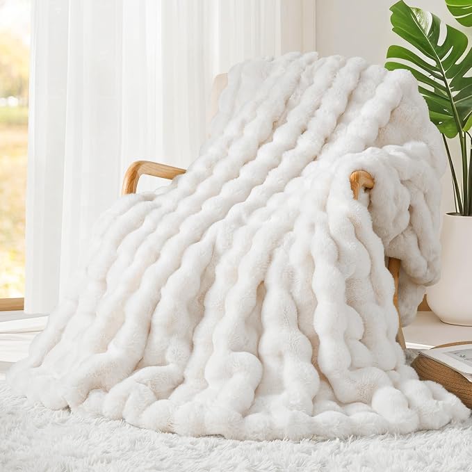 Touchat Luxury 1000GSM Rabbit Faux Fur Blanket, Super Heavy Warm Cozy Brown by TOUCHAT