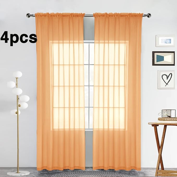 SpaceDresser Beige Sheer Curtains 4 Panels Rod Pocket Semi-Sheer Curtain 90 - Image 2