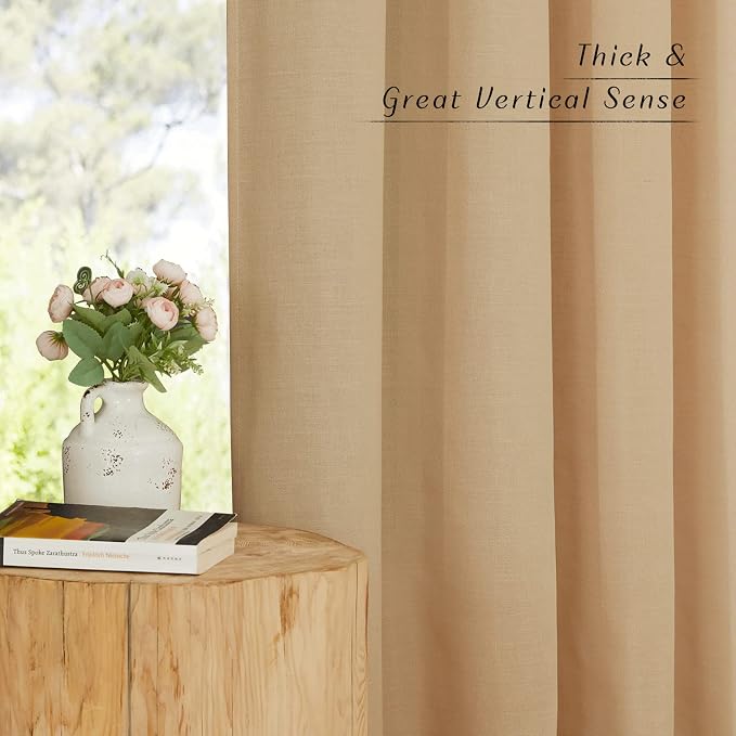NICETOWN Linen Flax Semi Sheer Curtains 92" Length, Grommet Window Treatments - Image 5
