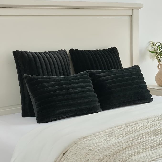 FUTEI Black Decorative Throw Pillow Covers Set of 2, 28x28 Inch Soft Fluffy - Image 5