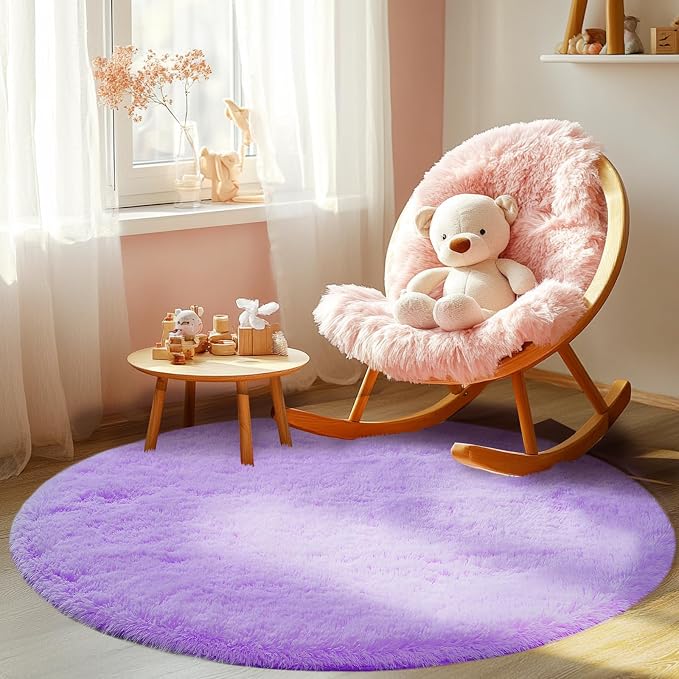 CAIYUECS Purple Round Fluffy Rug - Image 4