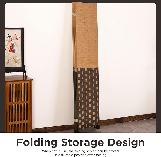Room Divider 6FT Wall Divider 4 Panels Wood Mesh Hand-Woven Design Room Screen - Image 5
