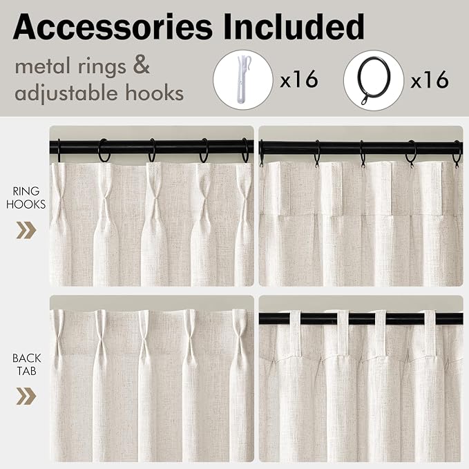 MIULEE Pinch Pleated Thick Linen Curtains 105 Inches Long 2 Panels - Image 8