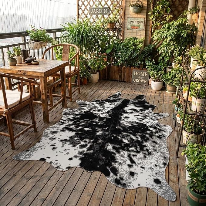 MustMat Faux Cowhide Rug Black and White Cow Print Area Rug Large Animal Hide - Image 7