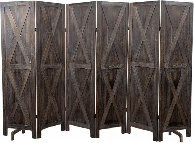 Premium Home 6-Panel Room Divider – Rustic Brown Barn Door, X Pattern Folding by PremiumHomeDecor
