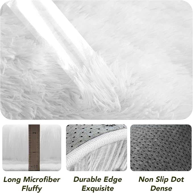 Round Area Rug for Living Room: White Shag Rugs for Bedroom- 7x7 Feet Fluffy - Image 6