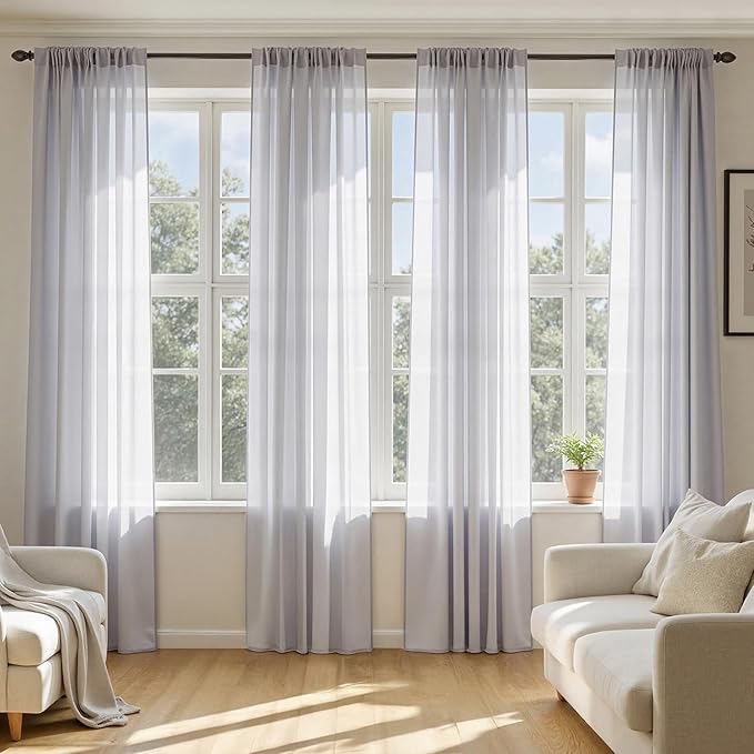 MIULEE Greyish Lilac Sheer Curtains 63 Inches Long, 4 Panels Set, Rod Pocket by MIULEE